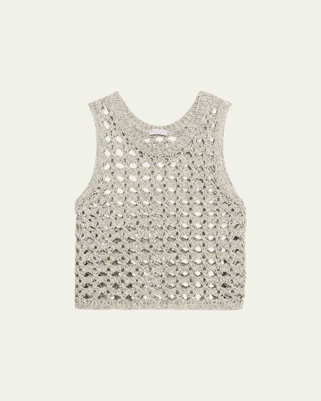 Melange Jute Cotton Openwork Knit Tank Top